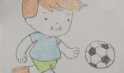 教你画踢足球的小男孩